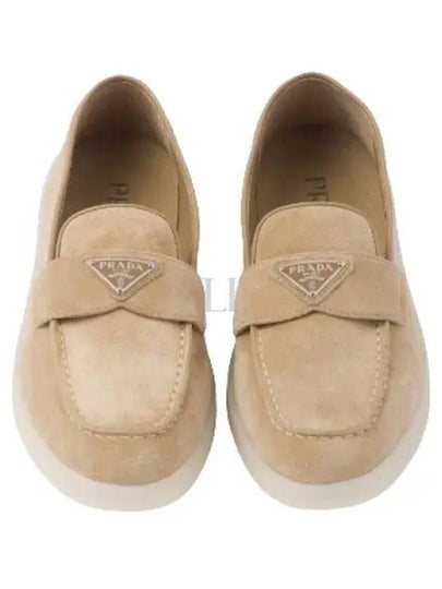 Triangle Logo Suede Leather Loafers Beige - PRADA - BALAAN 2