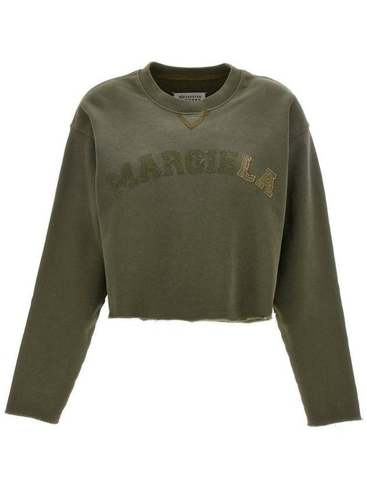 Logo Vintage Cropped Cotton Long Sleeve T-Shirt Green - MAISON MARGIELA - BALAAN 1