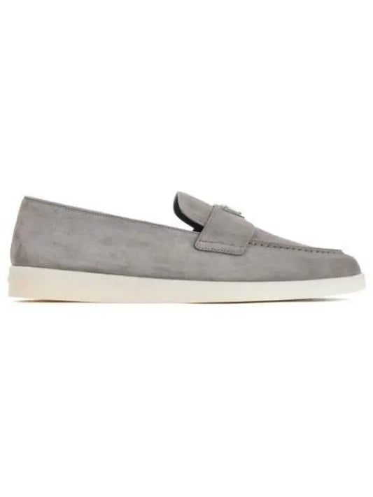 Triangle Logo Suede Loafers Grey - PRADA - BALAAN 2