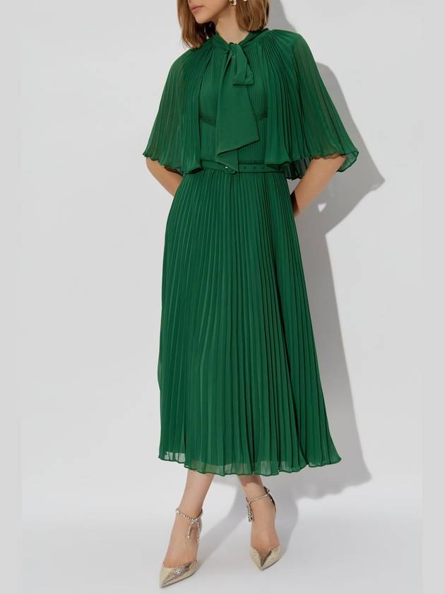 Self Portrait Pleated Dress With Bow, Women's, Green - SELF PORTRAIT - BALAAN 2