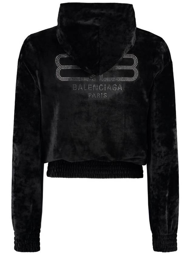 Women's BB Paris Strass Velvet  Zip-Up Hoodie Black - BALENCIAGA - BALAAN 3