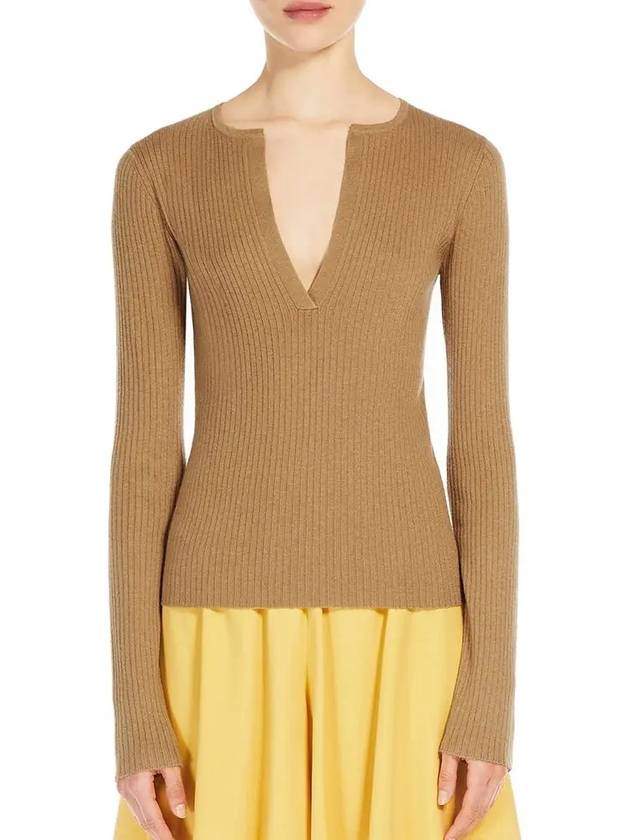 Urlo V-Neck Knit Top Beige - MAX MARA - BALAAN 3