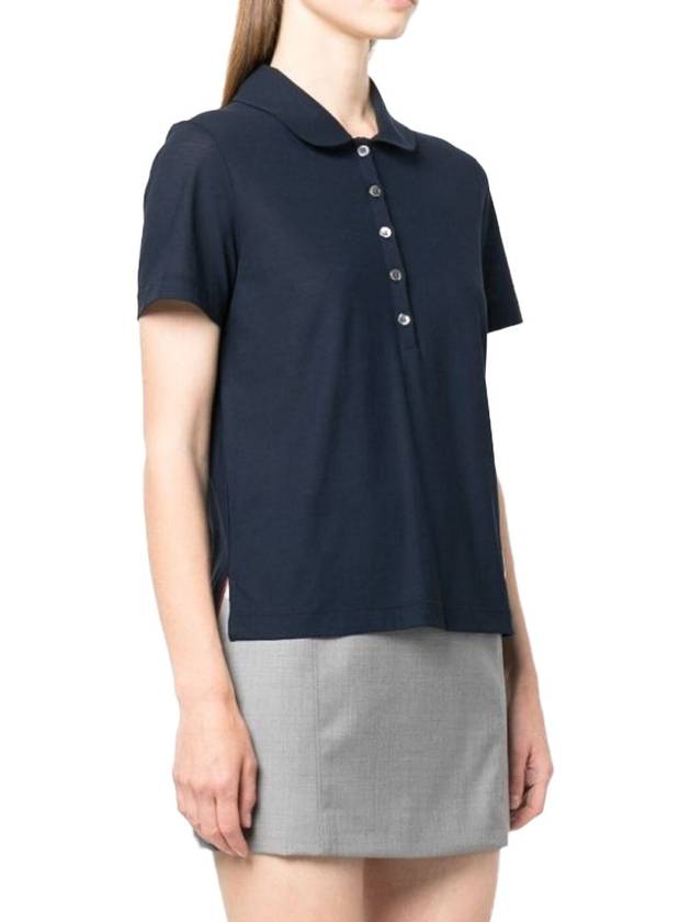 Women's Round Collar Short Sleeve Polo Shirt Navy - THOM BROWNE - BALAAN 3