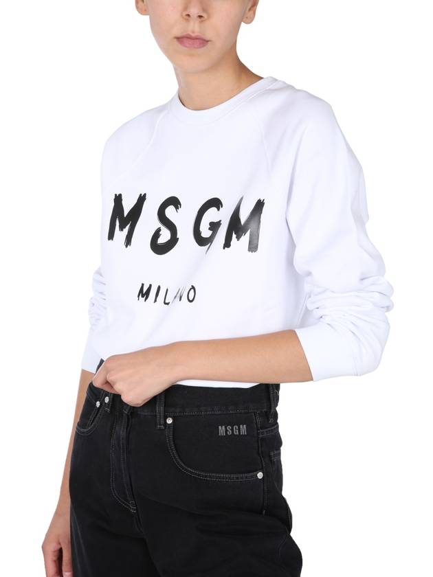 Women's Brushed Logo Crew Neck Sweatshirt White - MSGM - BALAAN 6