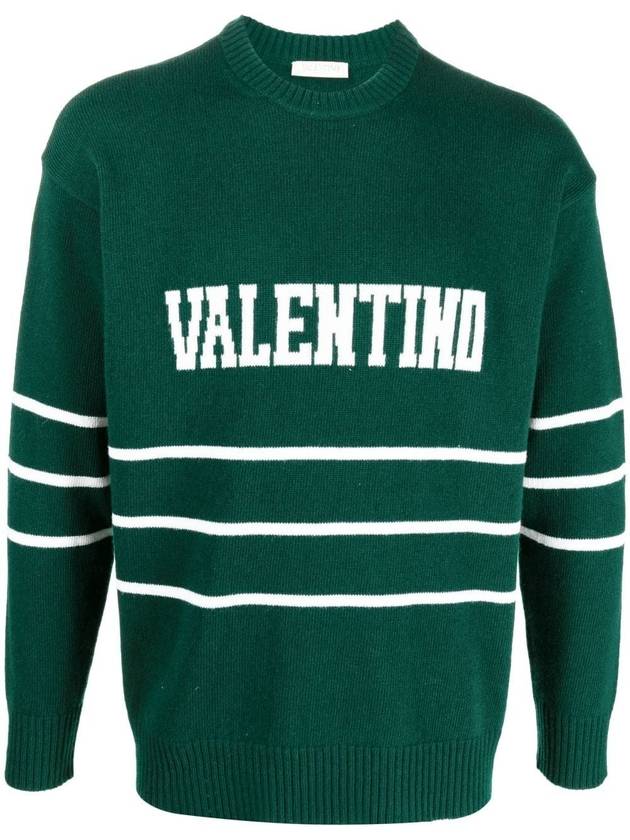 Men's Logo Crew Neck Knit Top Green - VALENTINO - BALAAN 2