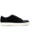 Cap Toe Velour Low Top Sneakers Black - LANVIN - BALAAN 1