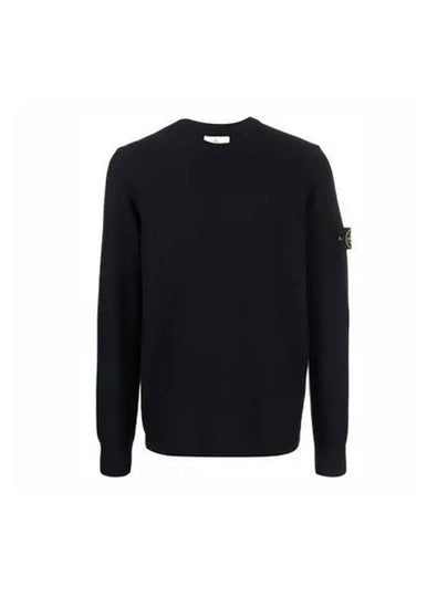 Men's Wappen Patch Crew Neck Wool Knit Top Navy - STONE ISLAND - BALAAN 2