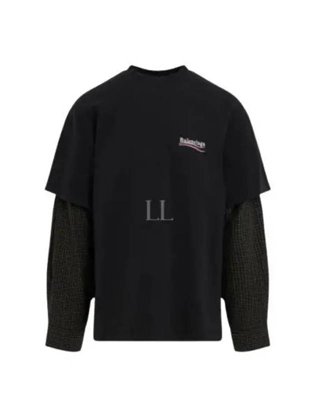 Political Campaign Oversized Layered Long Sleeve T-Shirt Faded Black - BALENCIAGA - BALAAN 2