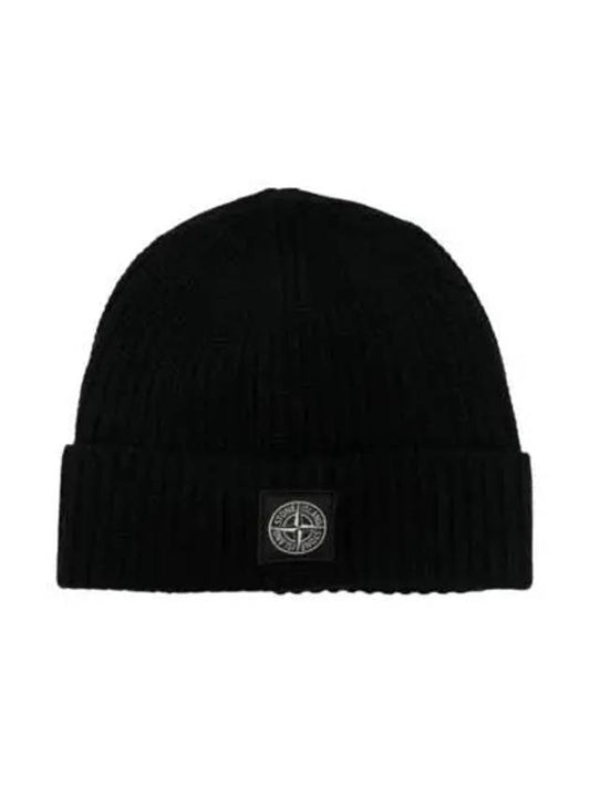 Logo Knit Beanie Black - STONE ISLAND - BALAAN 2