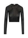 Crop Ribbed Viscose Knit Top Black - SAINT LAURENT - BALAAN 1