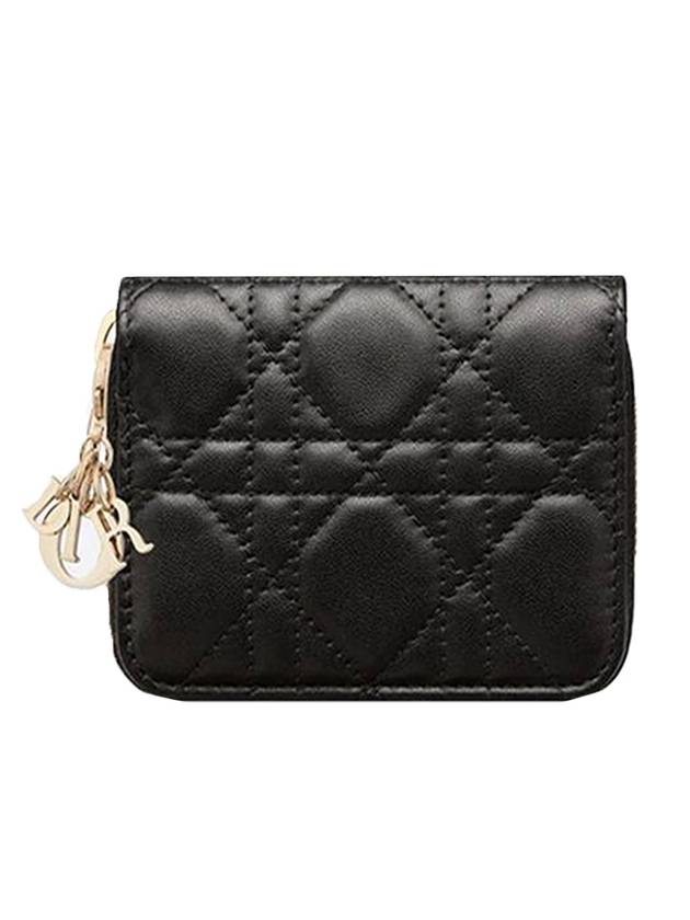 Lady Voyageur Cannage Lambskin Small Coin Wallet Black - DIOR - BALAAN 1