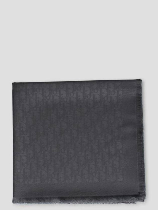 Oblique Stole Wool Silk Blend Scarf Grey - DIOR - BALAAN 1