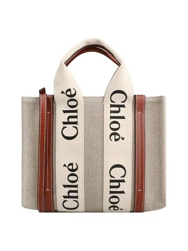 Woody Small Canvas Tote Bag White Brown Beige - CHLOE - BALAAN 3