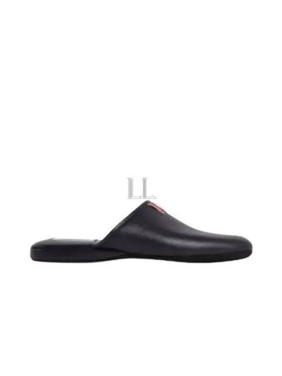 Pebbled Grosgrain Tab Leather Slippers Black - THOM BROWNE - BALAAN 2