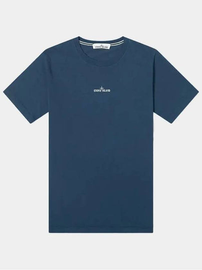 Men's Chest Logo Back Print Short Sleeve T-Shirt Navy - STONE ISLAND - BALAAN 2