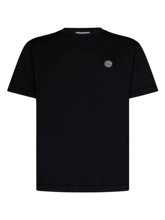 Slimfit Cotton Jersey Short Sleeve T-shirt Black - STONE ISLAND - BALAAN 1