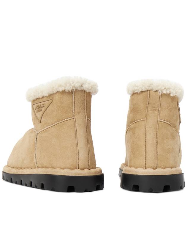 Women's Triangular Logo Shearling Winter Boots Ecru - PRADA - BALAAN 7