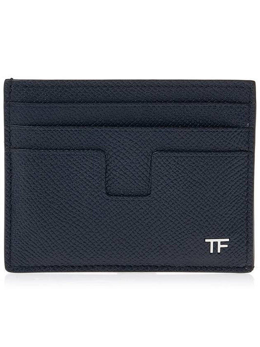 Gold TF Logo Leather Card Wallet Navy - TOM FORD - BALAAN.