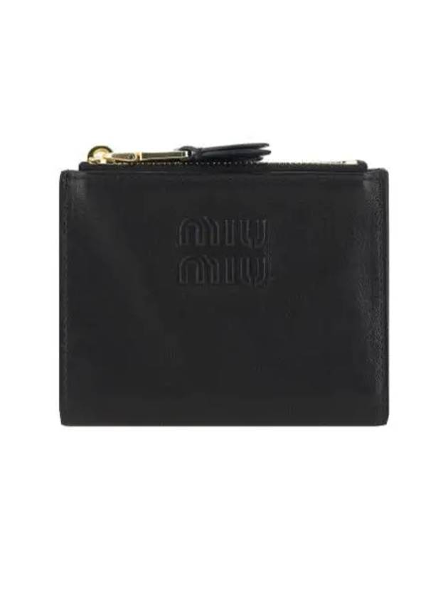 Logo Detail Napa Leather Half Wallet Black - MIU MIU - BALAAN 2