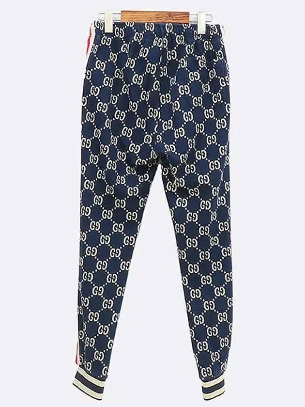 496920 100 cotton navy color ivory GG logo men s track pants size M - GUCCI - BALAAN 3