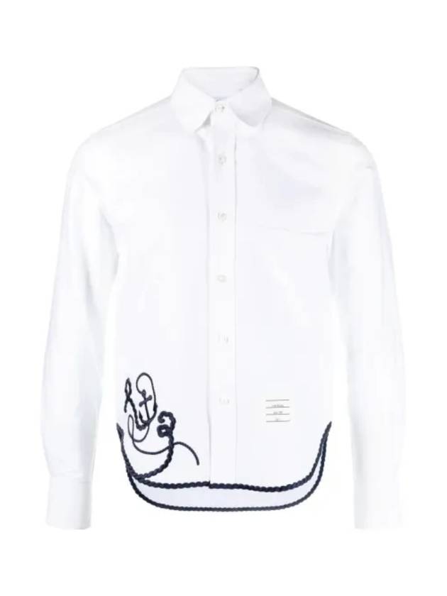 Men's Rope And Anchor Round Collar Long Sleeve Shirt White - THOM BROWNE - BALAAN 1