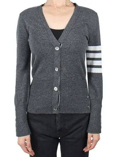 4-Bar V-Neck Cashmere Cardigan Grey - THOM BROWNE - BALAAN 2