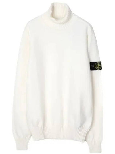 Wappen Patch Loose Fit Cotton Turtleneck White - STONE ISLAND - BALAAN 2