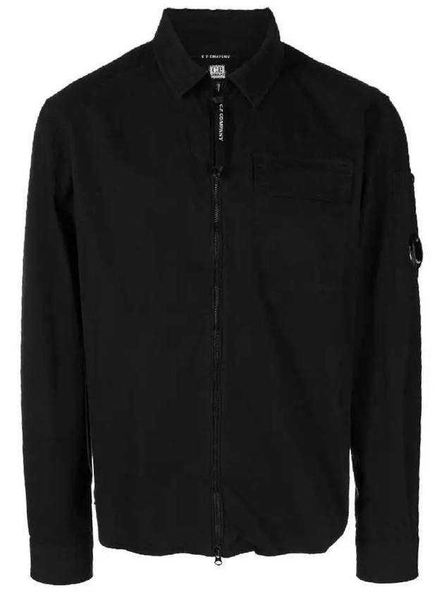 Lens Wappen Gabardine Shirt Zip-up Jacket Black - CP COMPANY - BALAAN 1