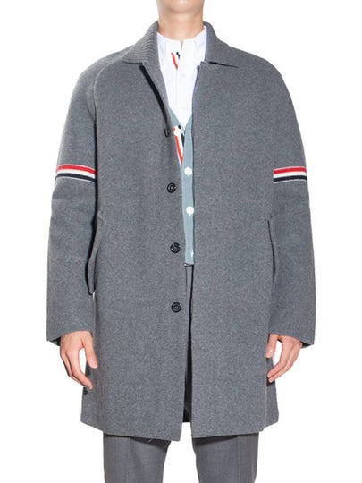 Arm Banding Striped Car Voile Wool Single Coat Grey - THOM BROWNE - BALAAN 2