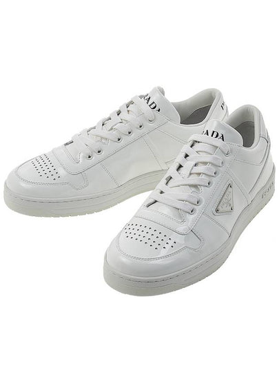 Men's Downtown Triangle Logo Leather Low Top Sneakers White - PRADA - BALAAN 2