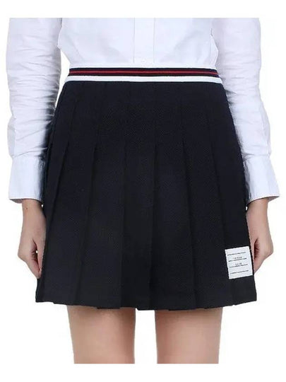 Women's Striped Band Cotton Pleated Skirt Navy - THOM BROWNE - BALAAN 2