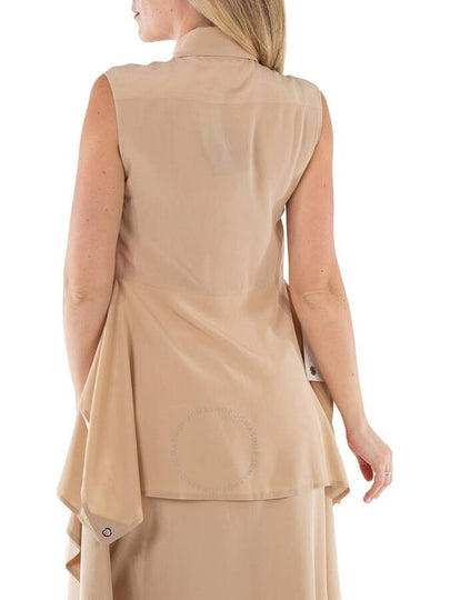 Burberry Billie Silk Crepe Draped Panel Sleevless Shirt In Soft Fawn, Brand Size 4 (US Size 2) - BURBERRY - BALAAN 2