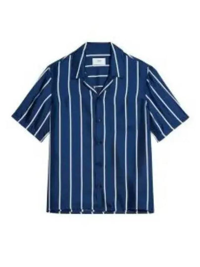 Striped Short Sleeve Shirt Nautic Blue - AMI - BALAAN 2