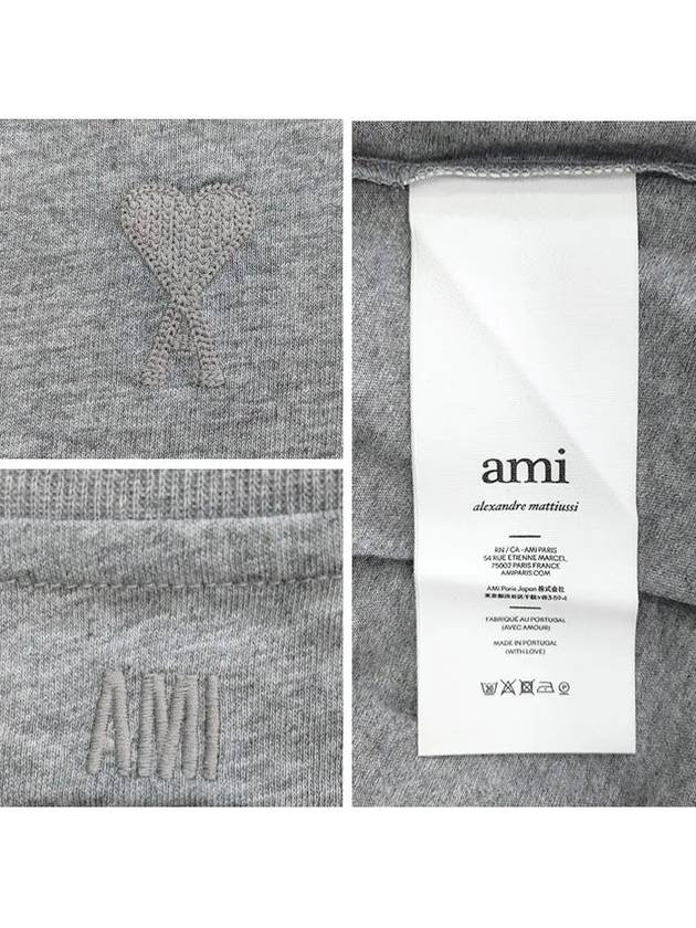 Embroidered Logo Cotton Short Sleeve T-Shirt Grey - AMI - BALAAN 6