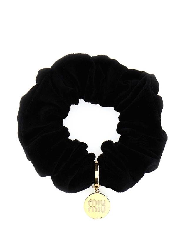 Medal Logo Velvet Scrunchie Black - MIU MIU - BALAAN 1