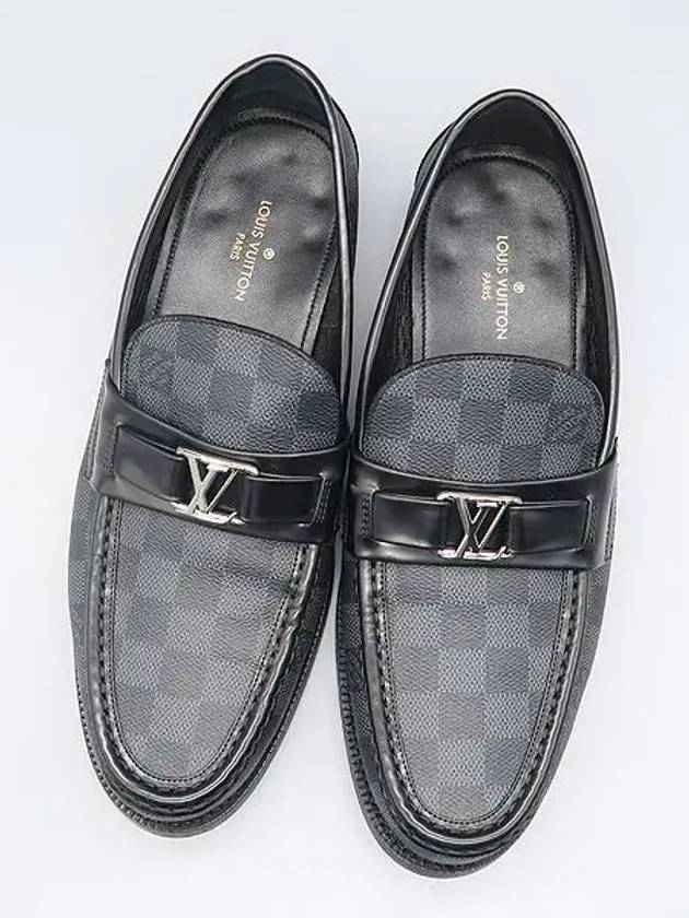 1A4OL4 Damier canvas black leather silver LV logo major men s loafers size 8 5 - LOUIS VUITTON - BALAAN 5