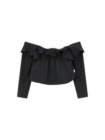 Women's Cotton Poplin Off Shoulder Shirt Black 271154 - SACAI - BALAAN 1