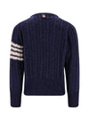 Donegal Twist Cable 4-Bar Classic Crewneck Knit Top Blue - THOM BROWNE - BALAAN 3