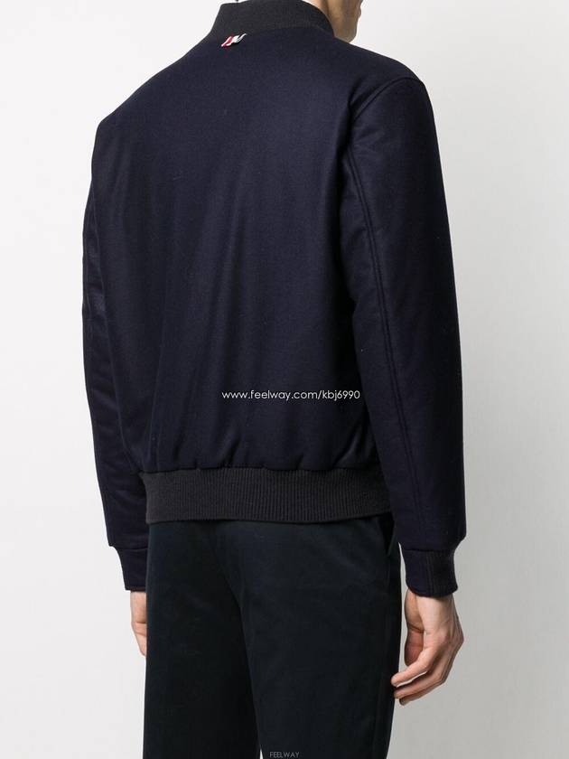 4 Bar Tonal Flannel Bomber Jacket Navy - THOM BROWNE - BALAAN 10