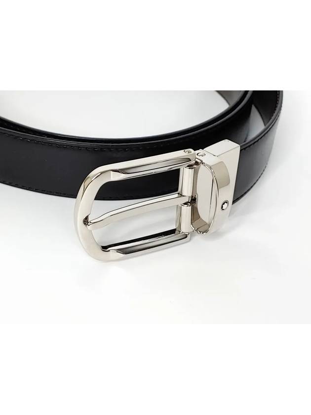 Round Buckle 30mm Reversible Leather Belt Black Brown - MONTBLANC - BALAAN 3