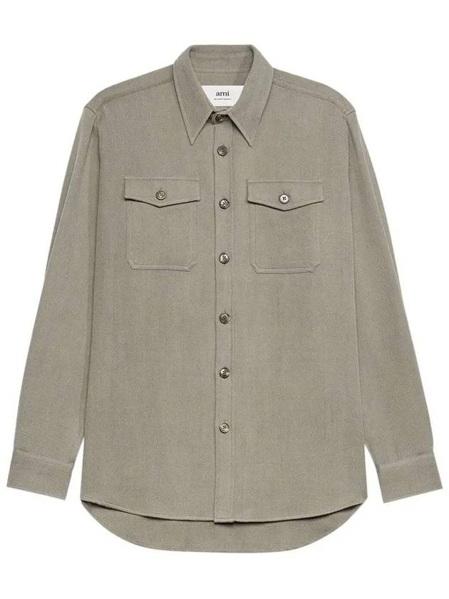 Chest Pocket Oversized Long Sleeve Shirt Taupe - AMI - BALAAN 3