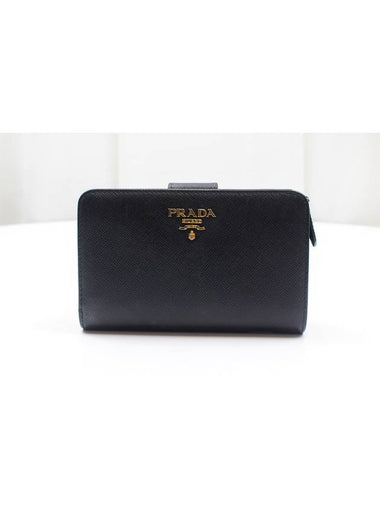 Saffiano gold logo medium wallet black 1M1225 - PRADA - BALAAN 1