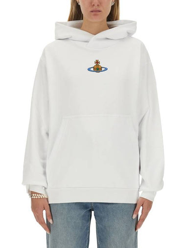 Embroidered ORB Logo Cotton Hoodie White - VIVIENNE WESTWOOD - BALAAN 1