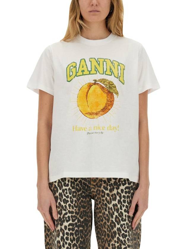 Women's Relaxed Peach Print Short Sleeve T-Shirt White - GANNI - BALAAN 2