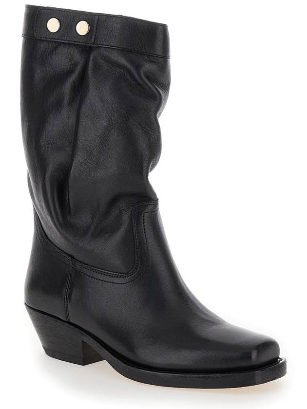 Ademe Biker Leather Mid Boots Black - ISABEL MARANT - BALAAN 3