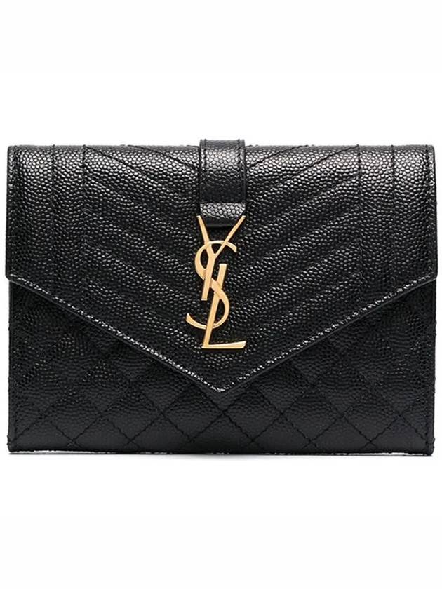 Matelasse Monogram Envelope Small Half Wallet Black - SAINT LAURENT - BALAAN 3