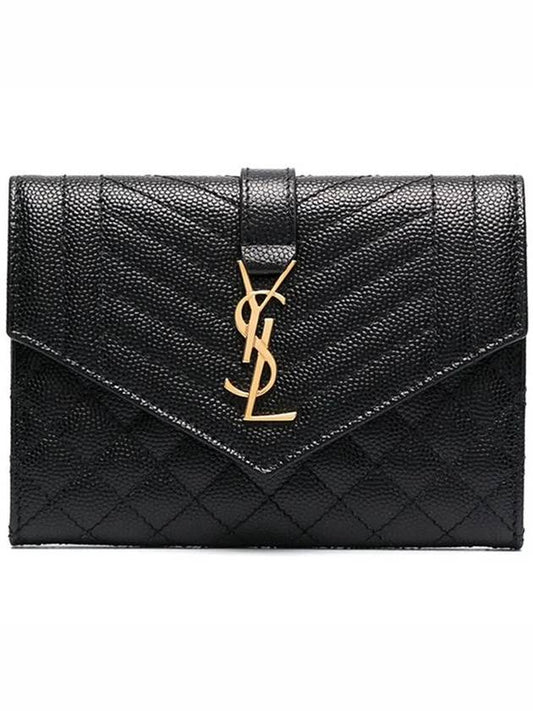 Matelasse Monogram Envelope Small Half Wallet Black - SAINT LAURENT - BALAAN 2