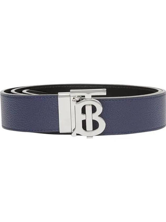Reversible Monogram Leather Belt Navy - BURBERRY - BALAAN 2