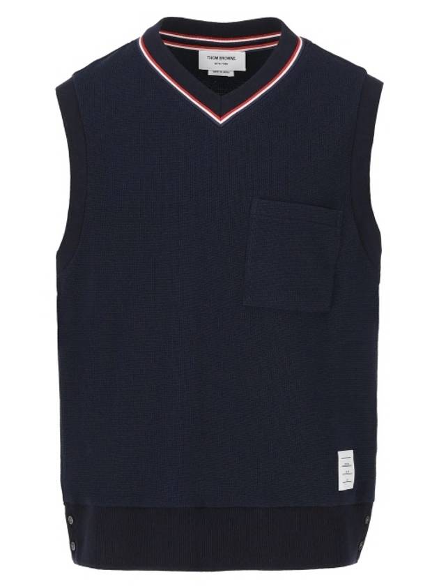 Logo Patch Ribbed Vest Navy - THOM BROWNE - BALAAN 2