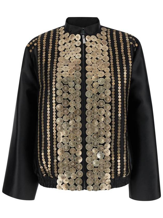 Black Bomber Jacket With Embroideries And Golden Detail In Satin Woman - ALBERTA FERRETTI - BALAAN 1